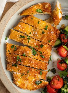 cooked and sliced chicken schnitzel