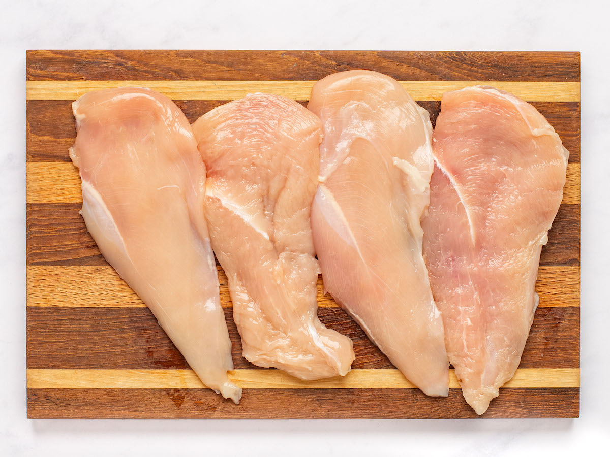 chicken breasts sliced in half horizontally