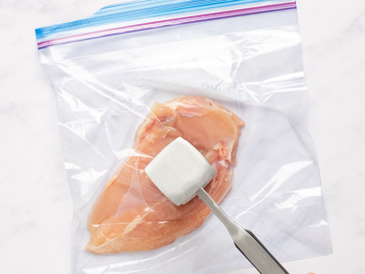 pounded chicken in freezer bag 