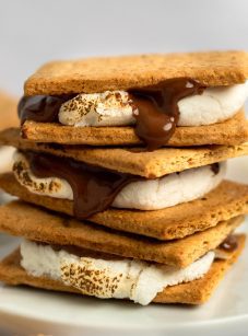Three finished s'mores