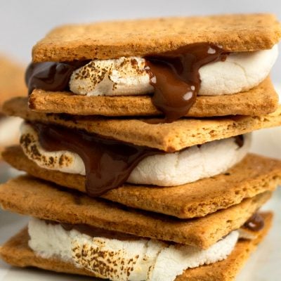 Three finished s'mores
