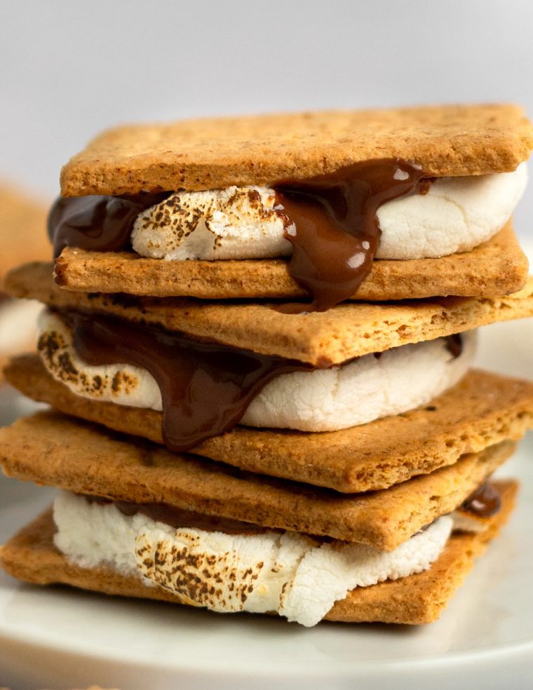 Three finished s'mores