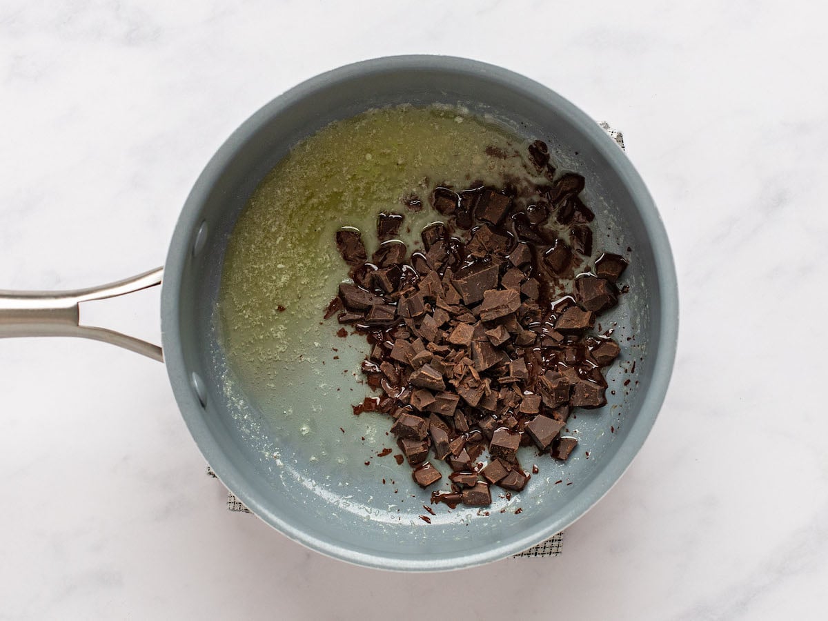 melted butter and chocolate in small sauce pan