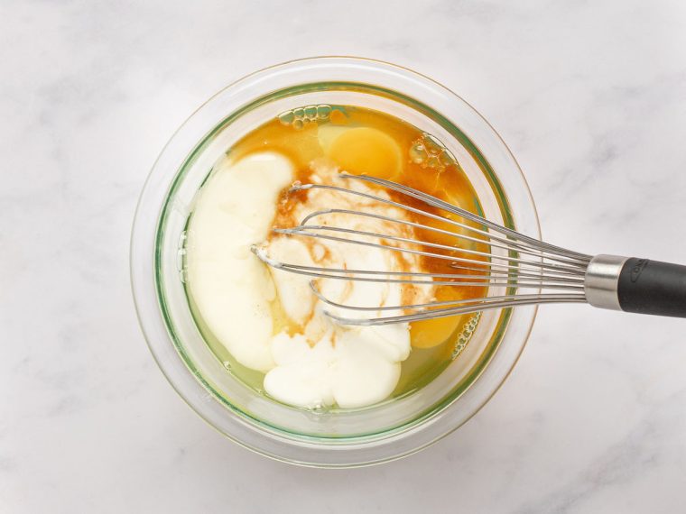 buttermilk, eggs, and vanilla in medium bowl