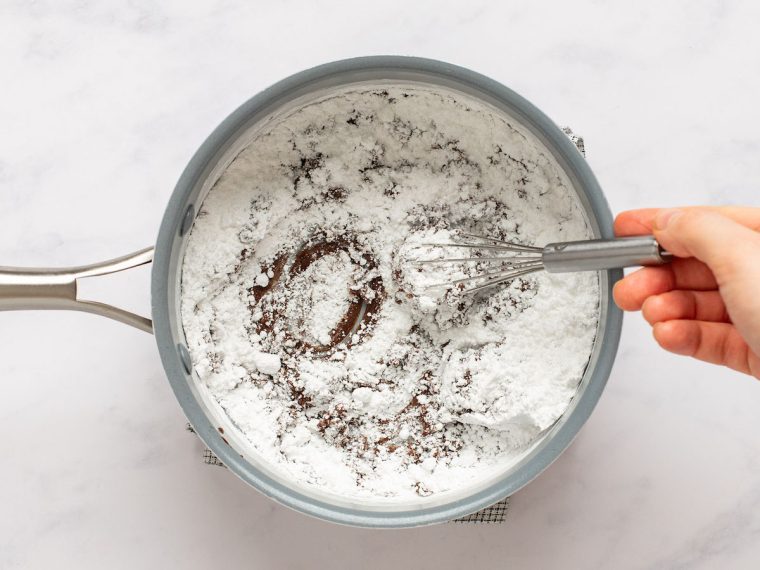 confectioners' sugar and water added to saucepan