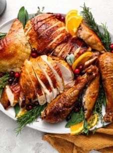 Carved Thanksgiving turkey on platter