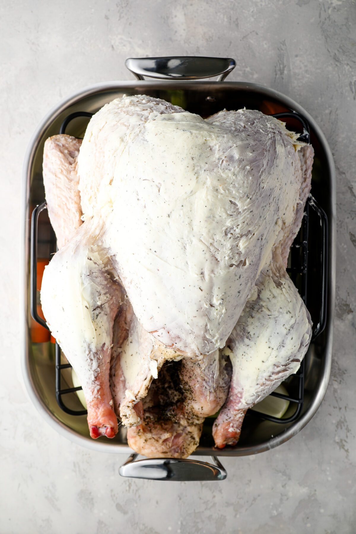 butter rubbed all over turkey