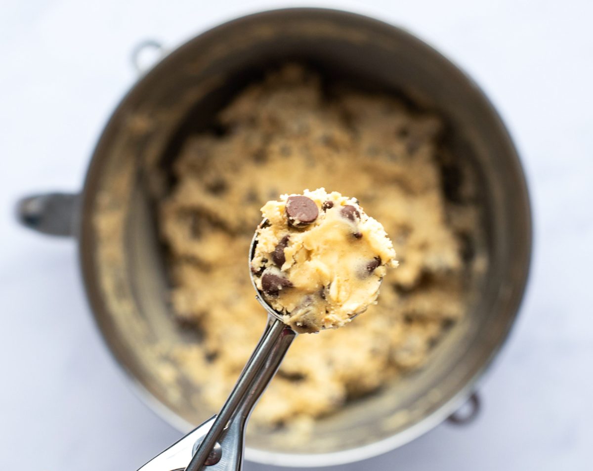 scooping cookie dough