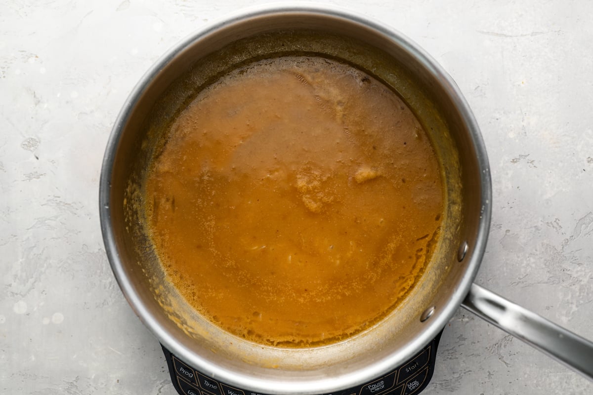 turkey drippings added to the onion mixture