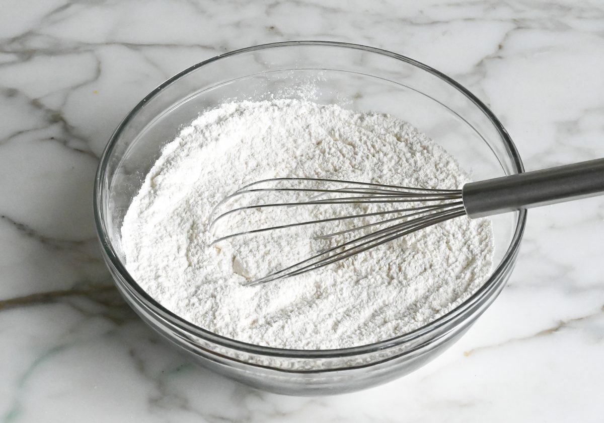 whisked gluten-free flour, baking powder, baking soda, and salt
