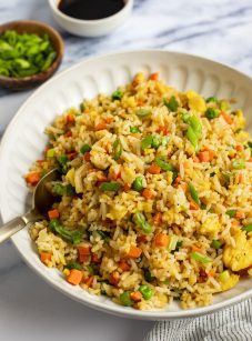 cooked fried rice in white bowl