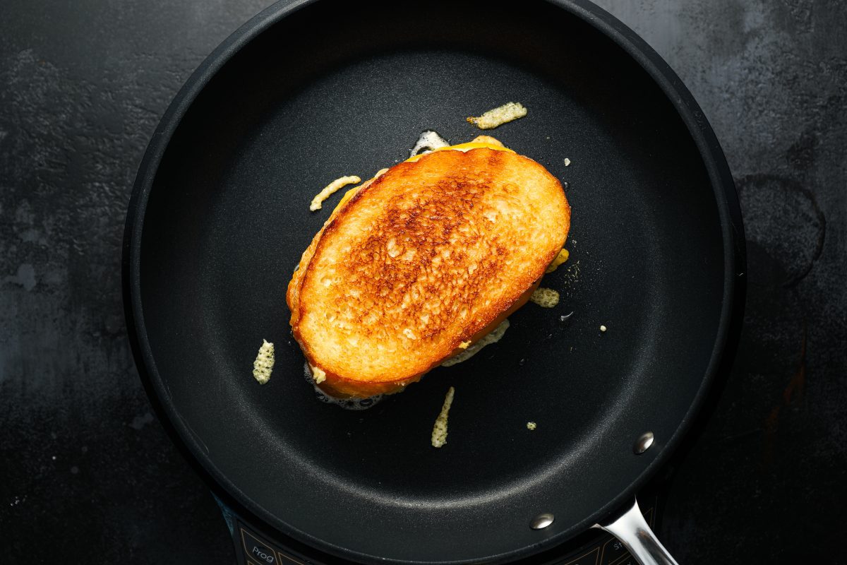 cooked grilled cheese in pan