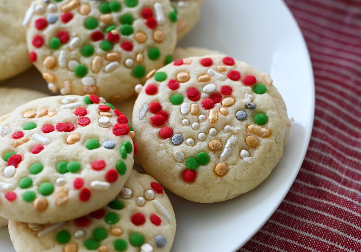 sugar cookies decorated with Christmas sprinkles