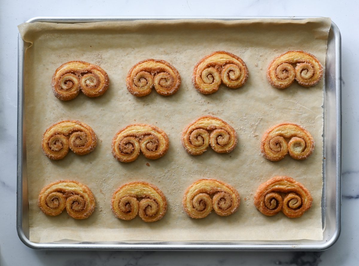 baked palmiers on baking sheet