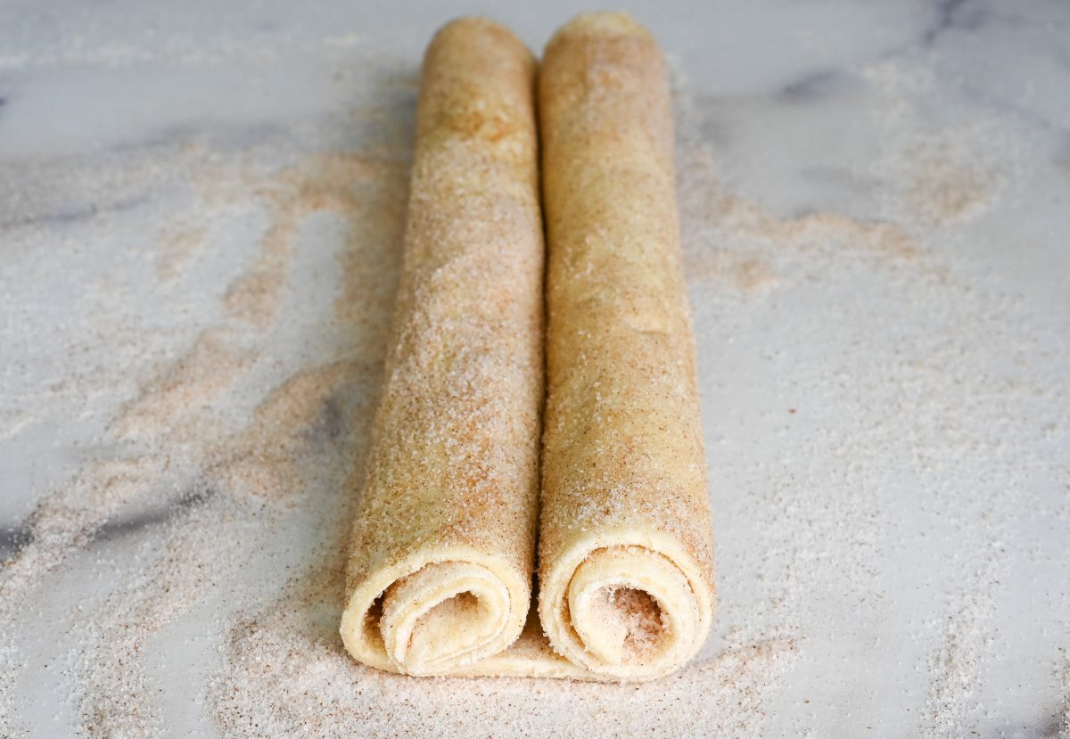 side view of rolled dough