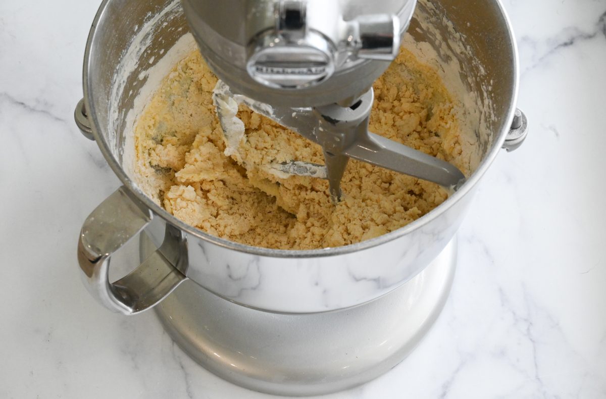 crumbly dough in mixer