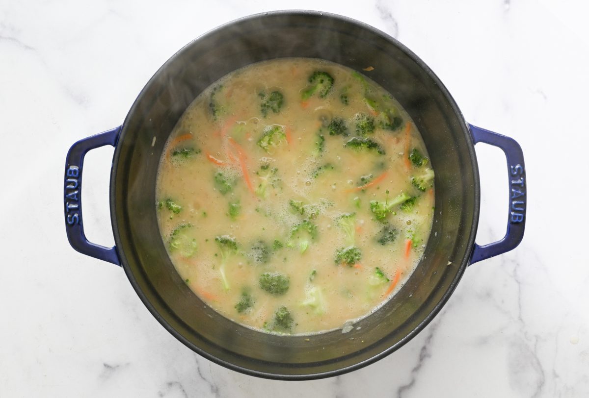 simmering broccoli cheddar soup