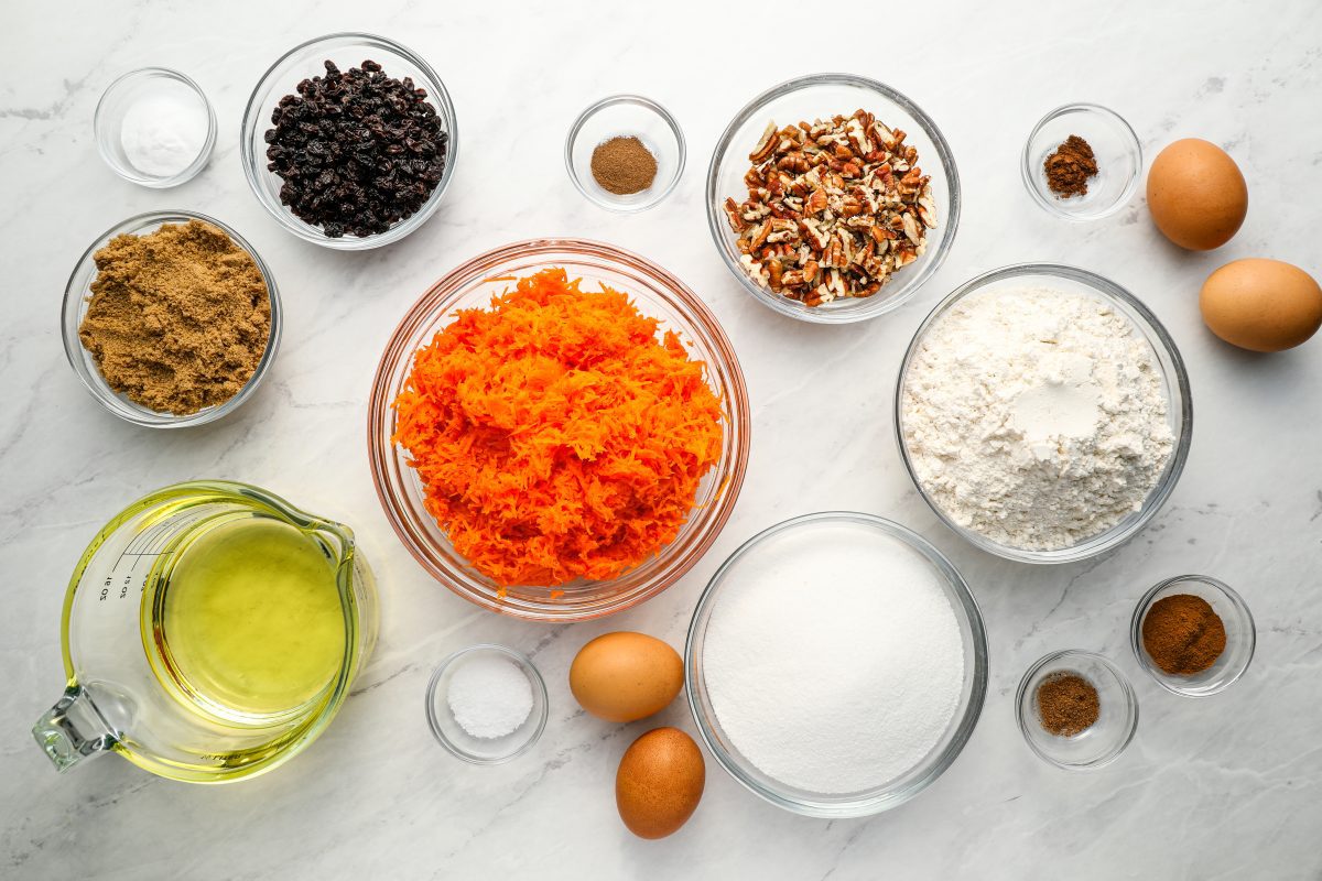 ingredients needed to make carrot cake.