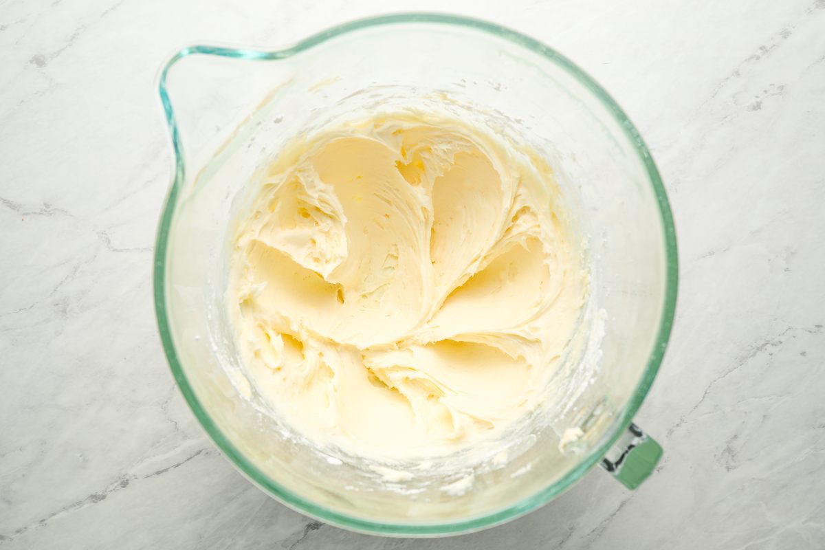 cream cheese frosting in mixing bowl.