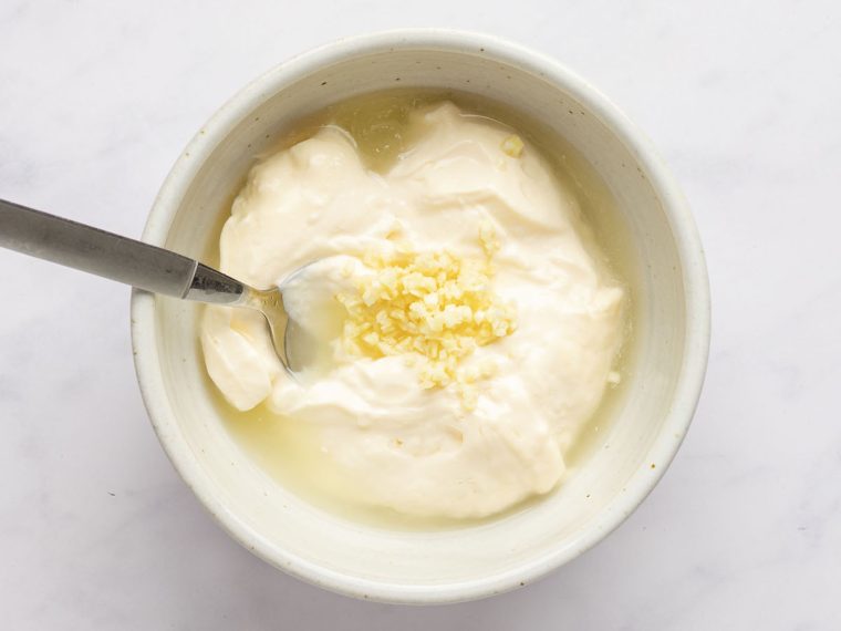 ingredients for lemon garlic mayonnaise in small bowl