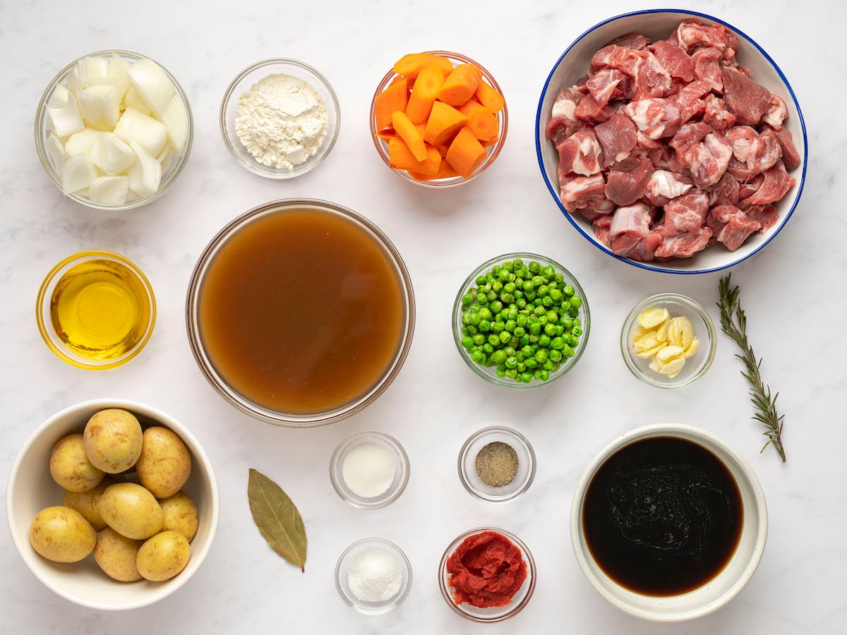 Lamb Stew Ingredients on marble board