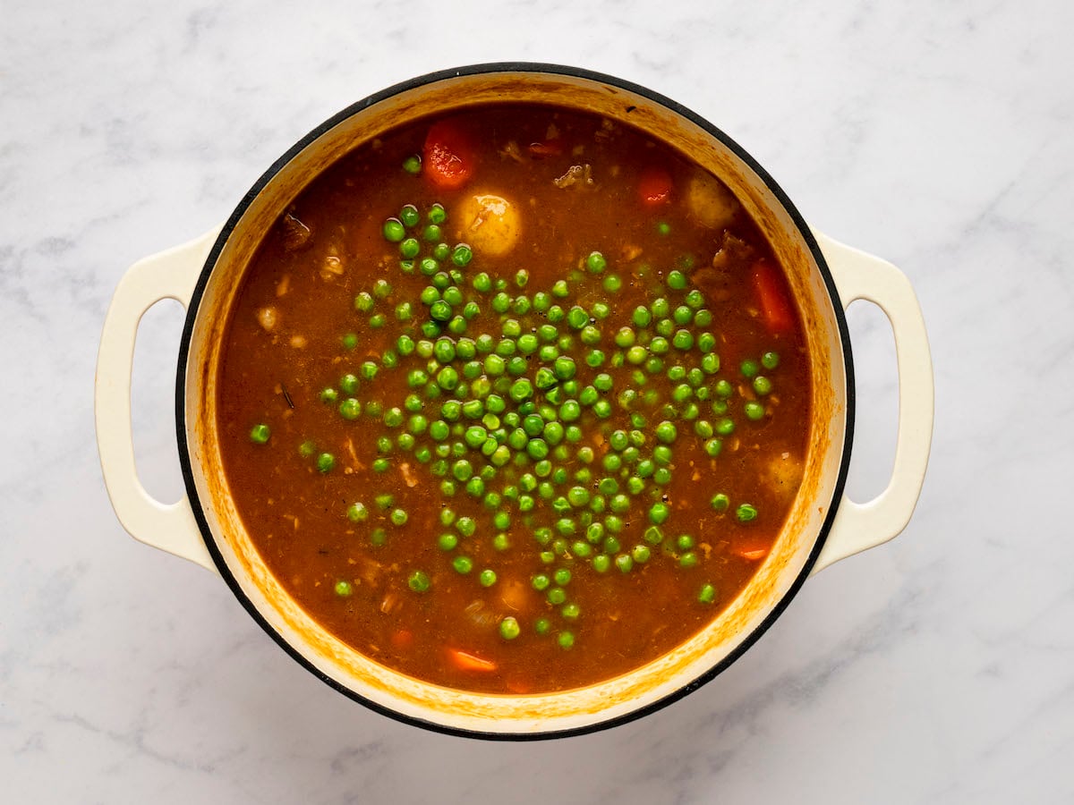 peas added to the finished stew