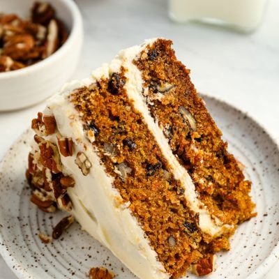slice of carrot cake on plate