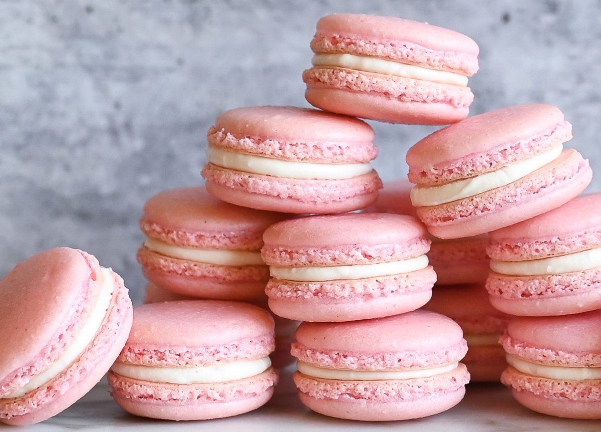 stack of pink french macarons