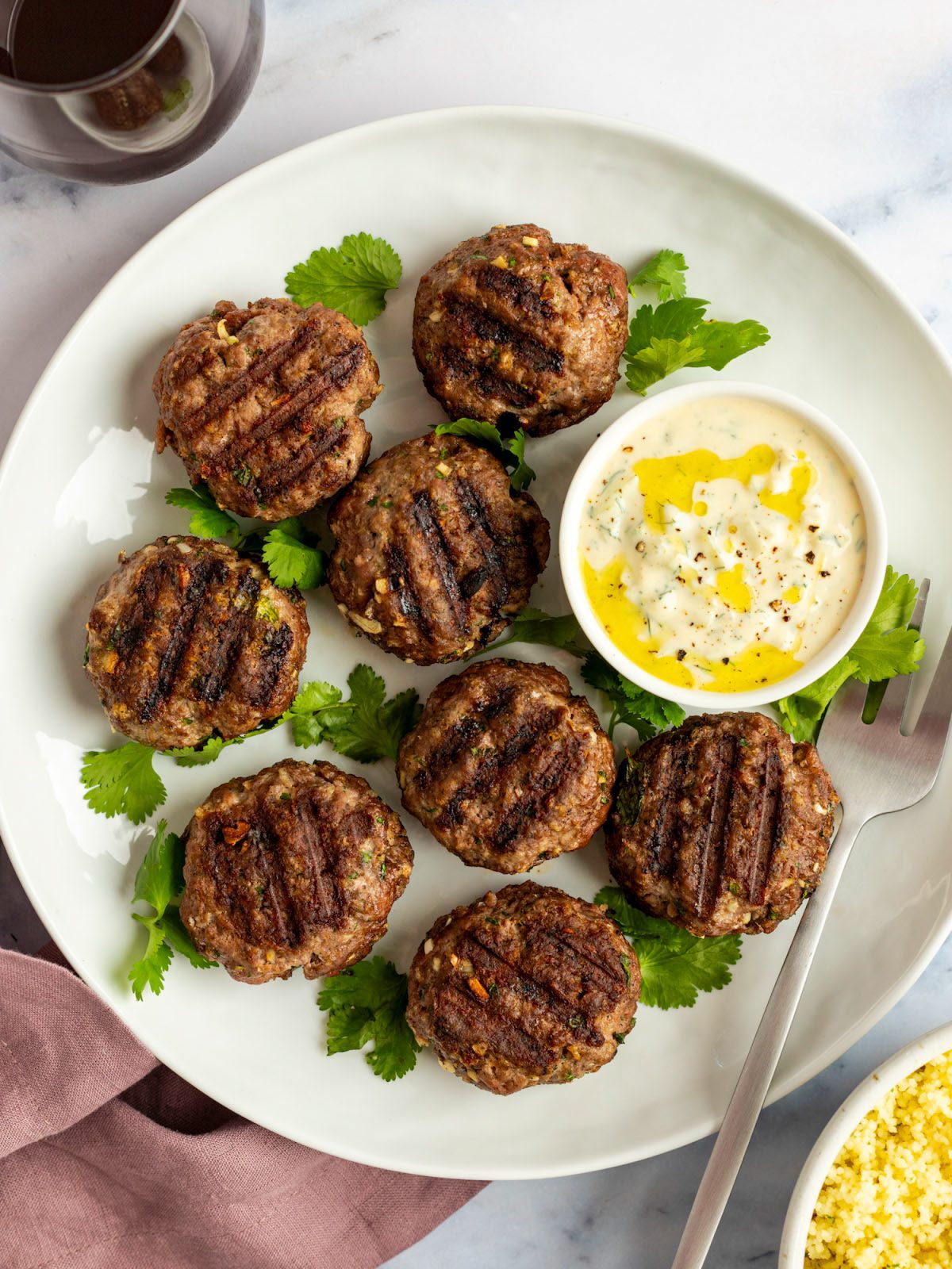 Grilled Moroccan Meatballs with Yogurt Sauce-image