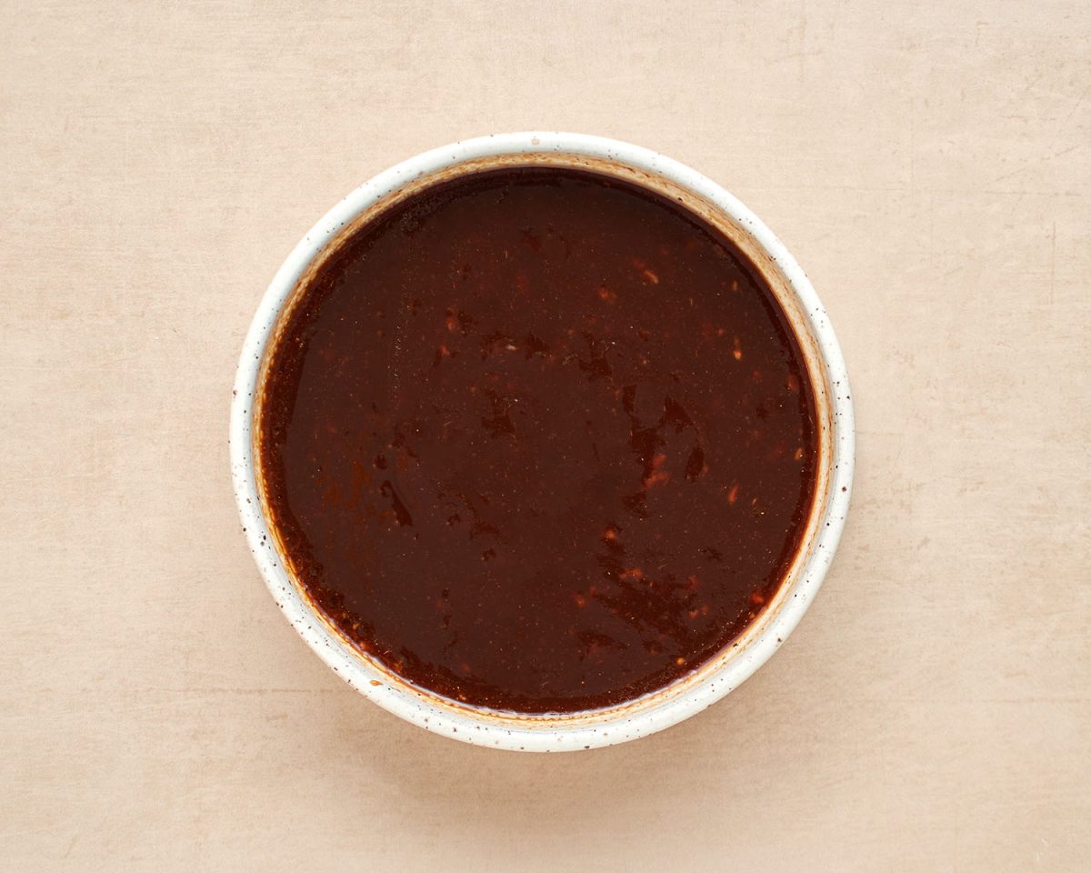 whisked hoisin bbq sauce in small bowl.