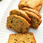 sliced zucchini bread on platter