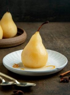poached pear on plate