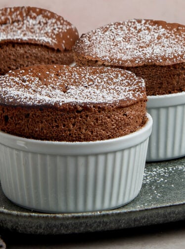 chocolate souffles on serving tray.