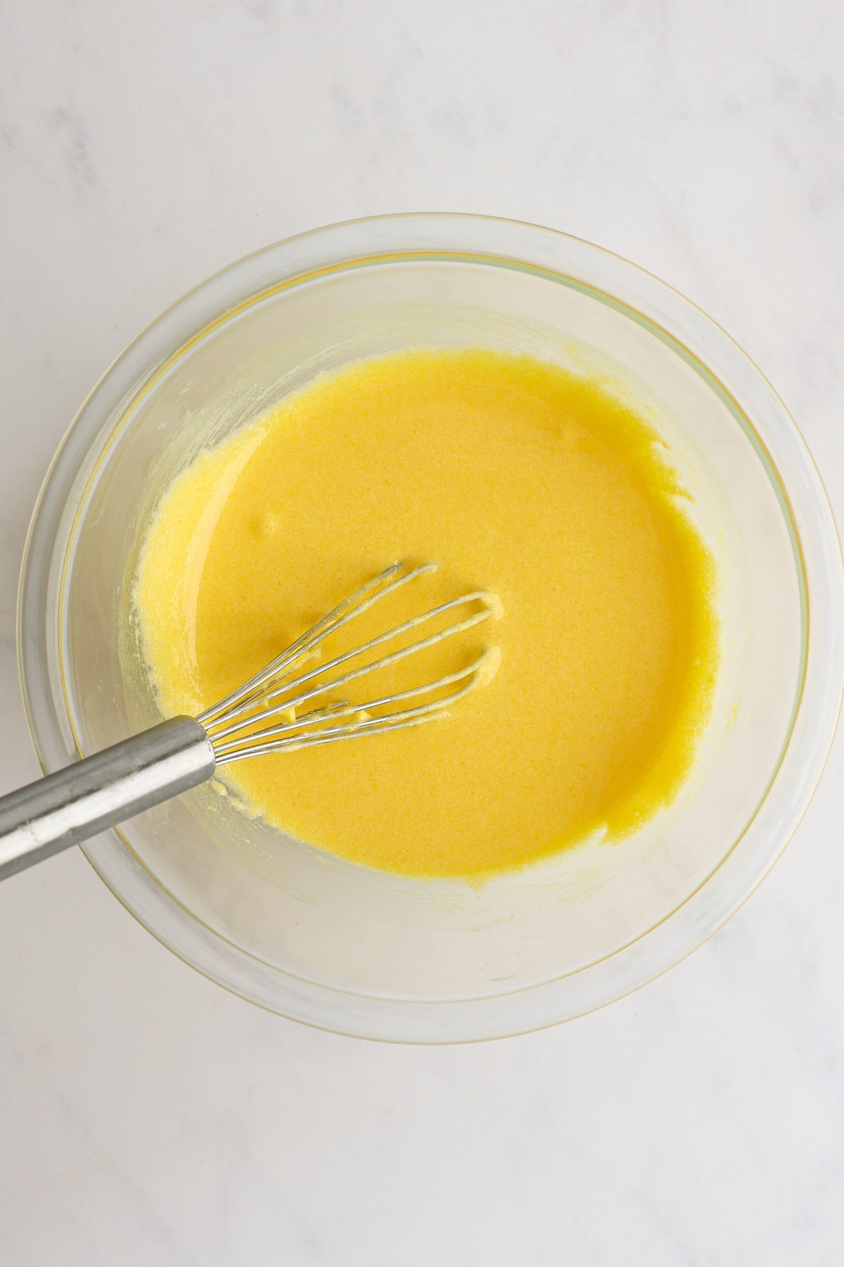 sugar, cornstarch, salt, and egg yolks whisked togeter in glass bowl