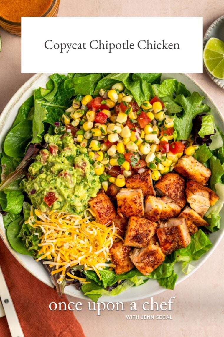 diced chipotle chicken, shredded cheese, guacamole, and fresh corn salsa on bed of greens