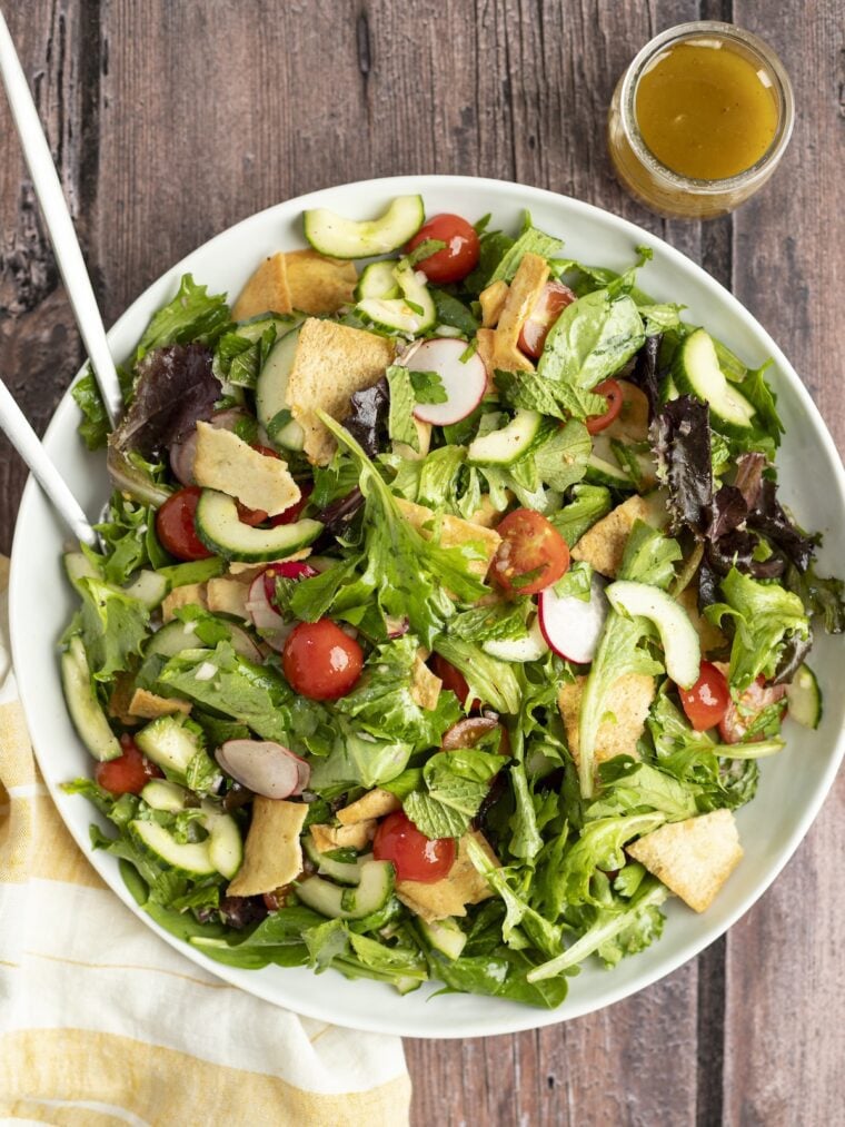 Fattoush salad on platter