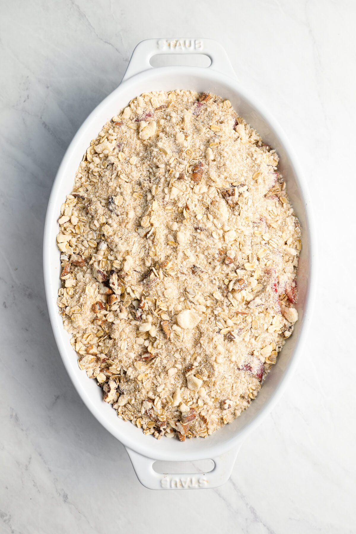 assembled strawberry rhubarb crisp