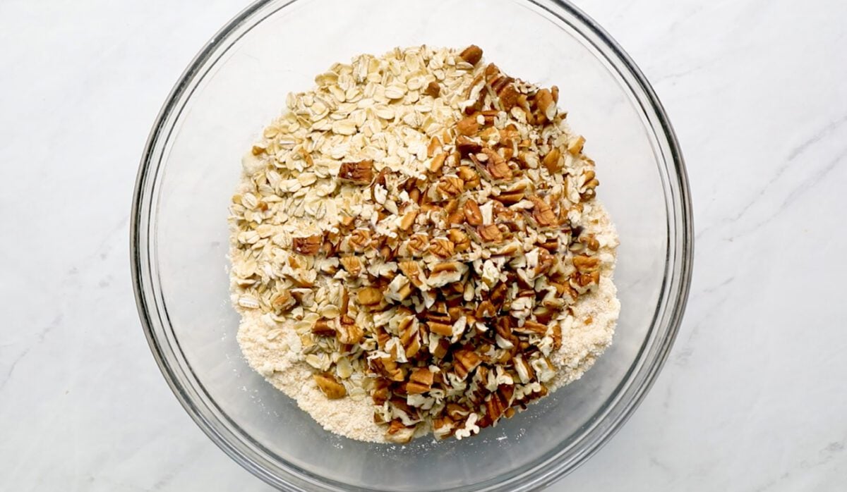 oats and pecans added to topping