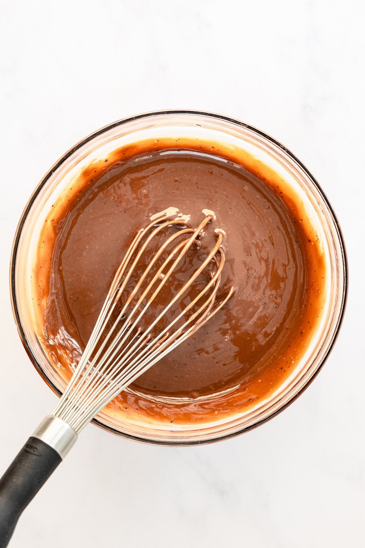 large bowl with sweetened condensed fully combined with chocolate pudding