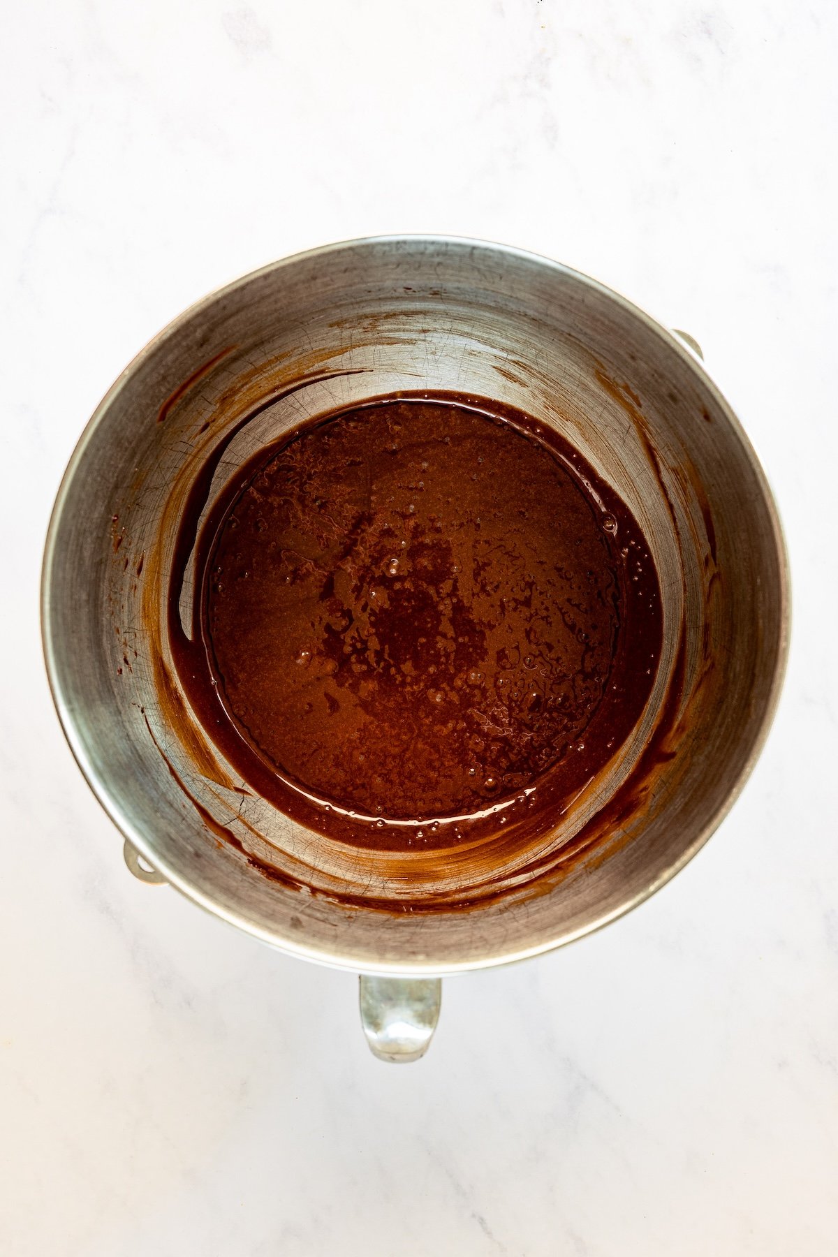 mixing bowl with finished cake batter
