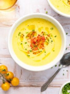 bowls of golden gazpacho