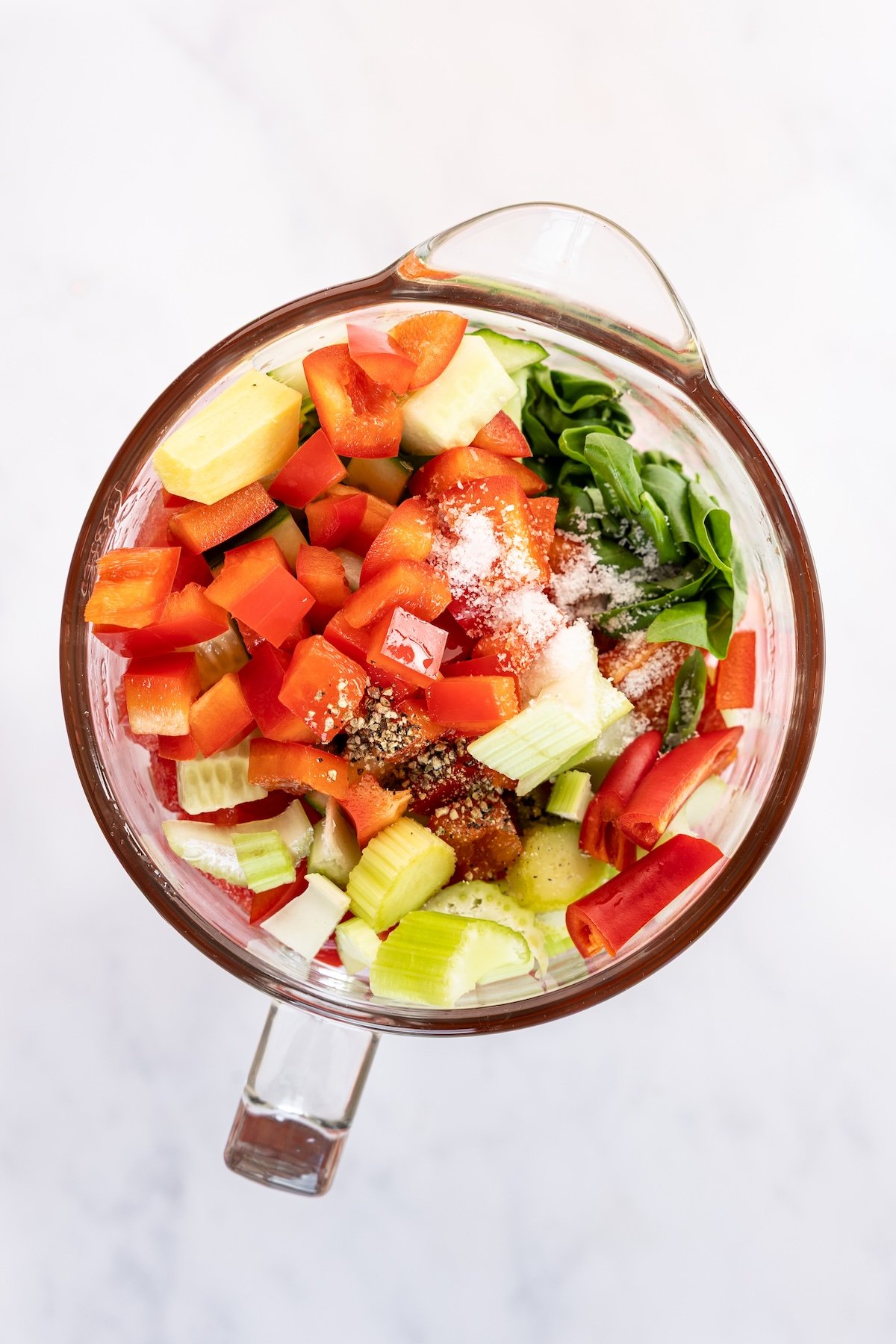blender watermelon gazpacho ingredients before blending