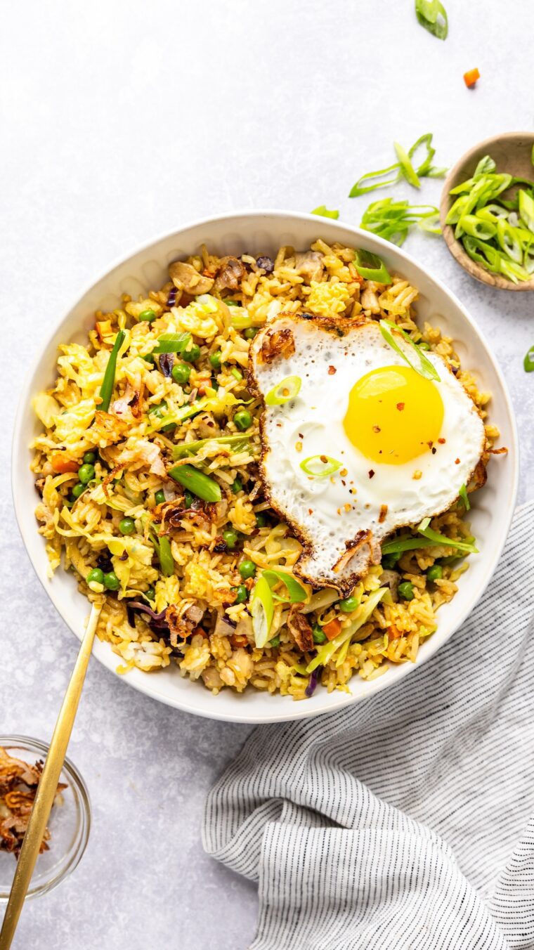 Bowl of Indonesian Fried Rice (Nasi Goreng Ayam)