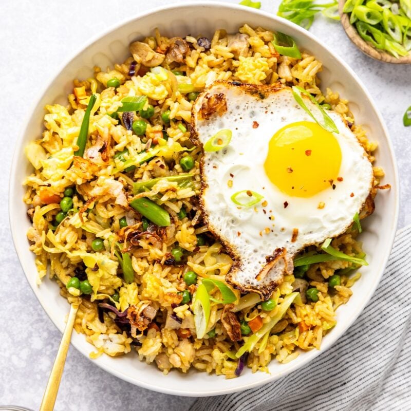 Indonesian Rice Chicken Nasi Goreng (Indonesian Fried Rice).