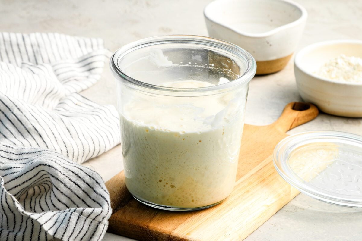 sourdough starter on cutting board