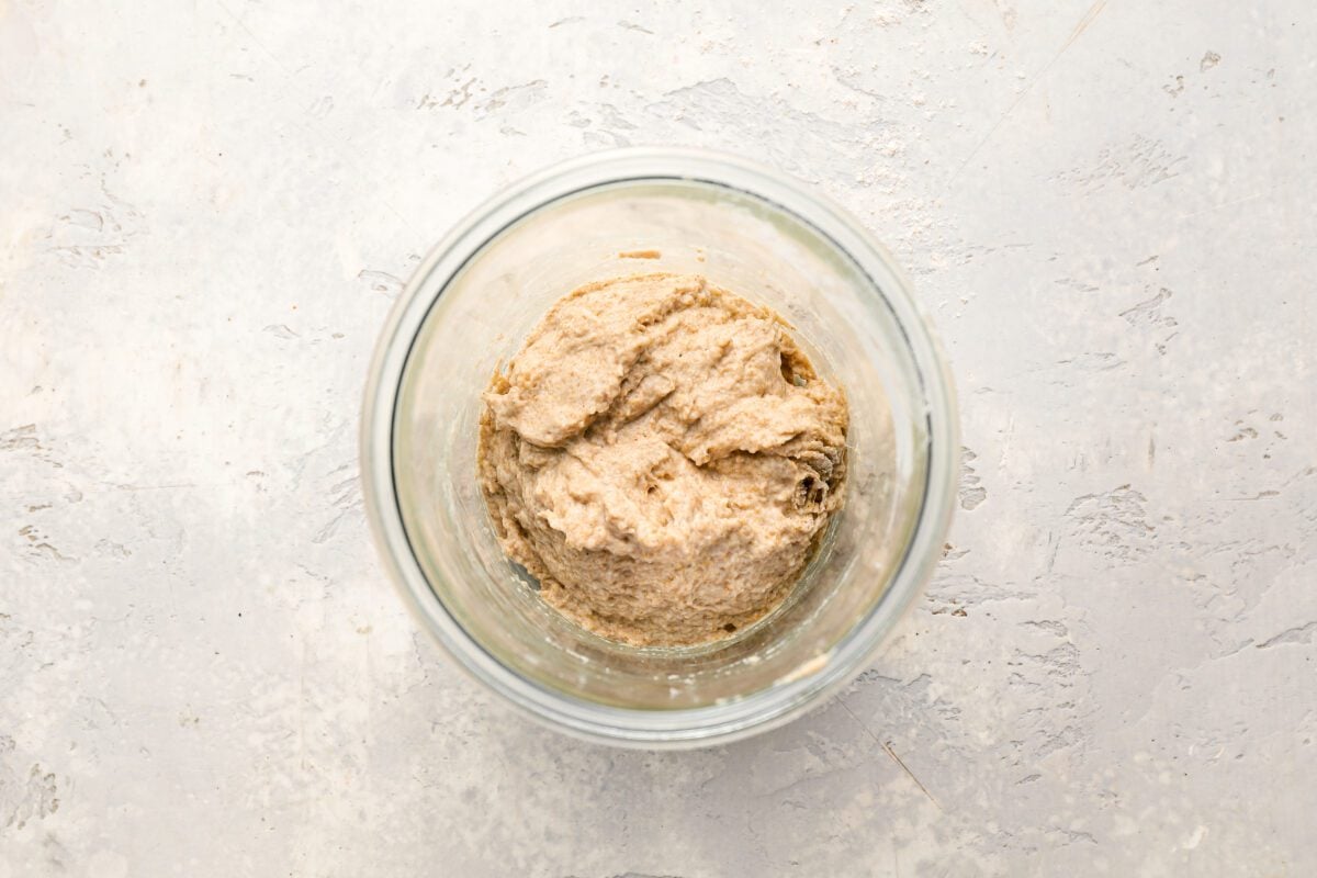 mixed sourdough starter in jar