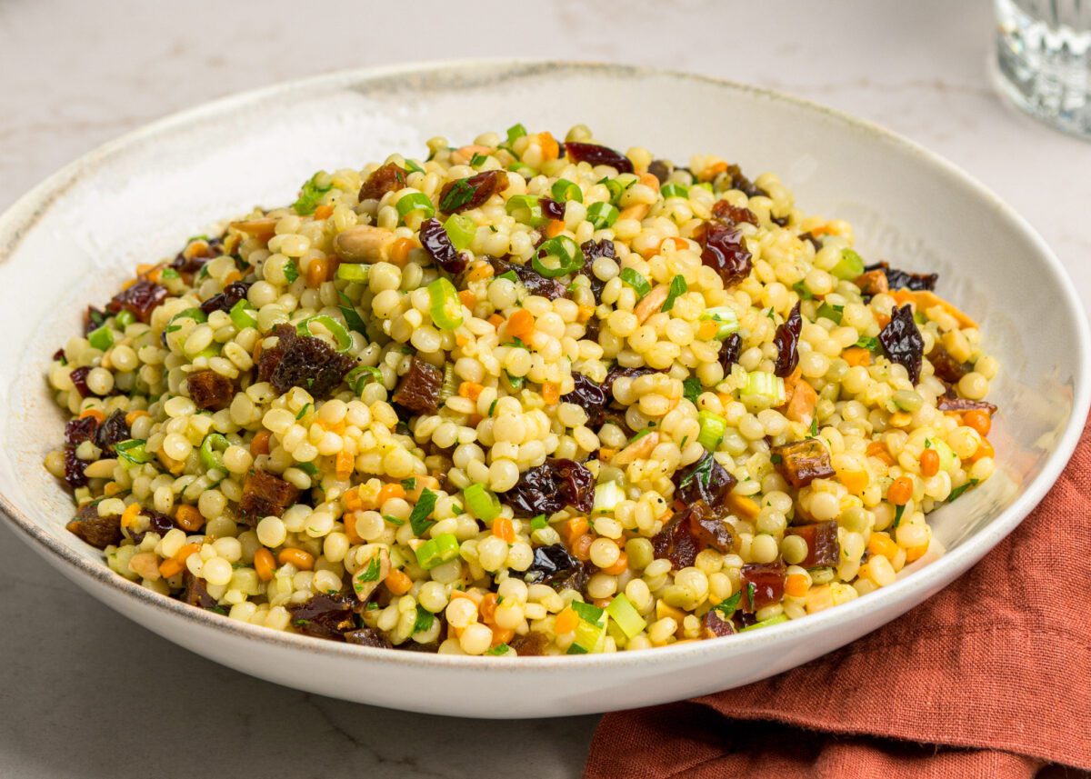 bowl of israeli couscous salad