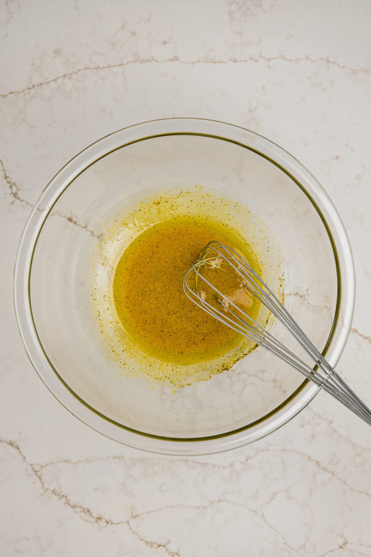 whisked dressing in bowl