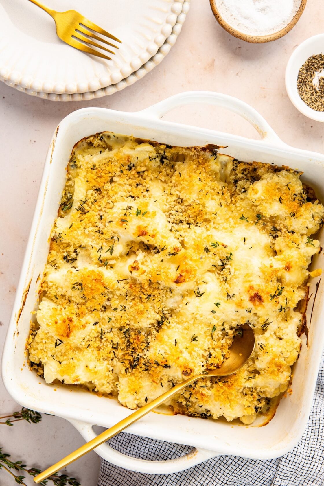 baked cauliflower in square baking dish