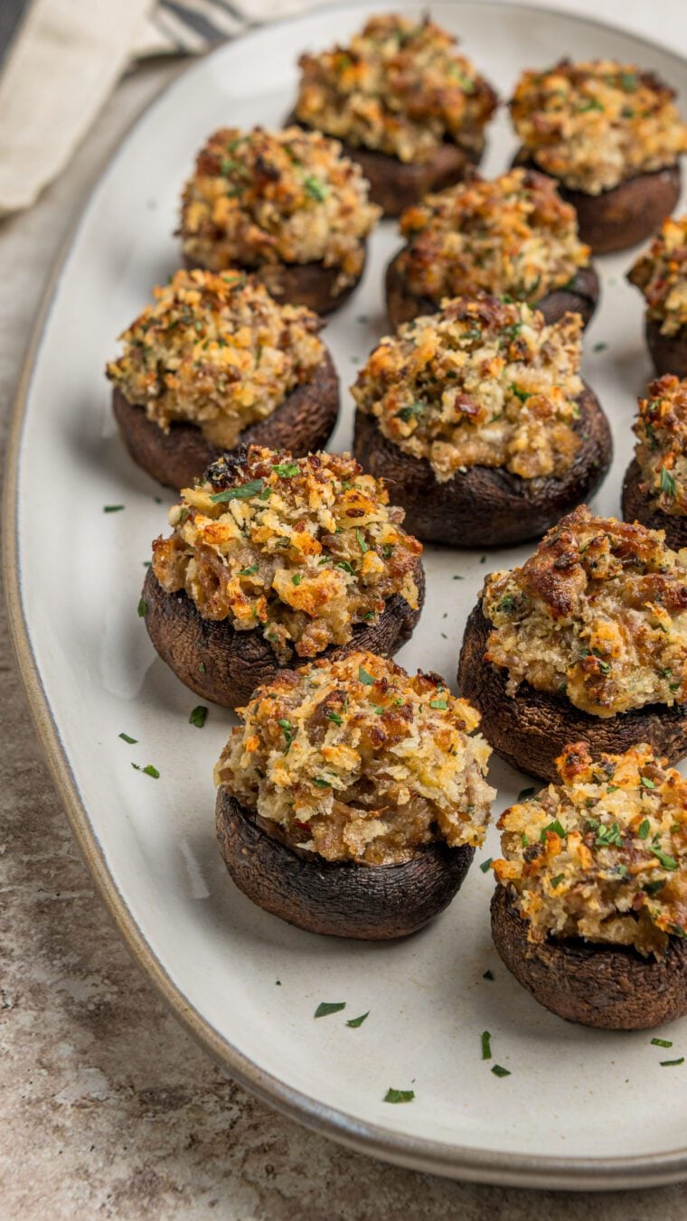 Platter of stuffed mushrooms.